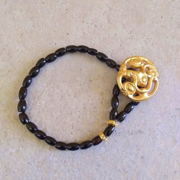 Genuine Black Jasper Bracelet with Button & Loop Closure ~ Sexy Alluring Goth - Picture 2 of 10